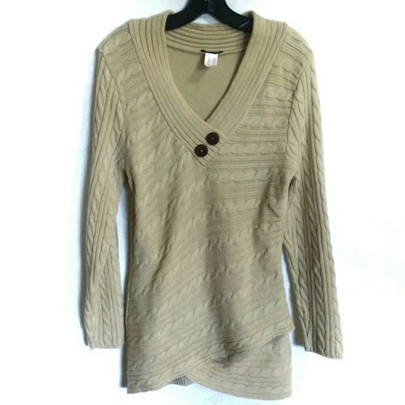 VENUS Sweaters - Venus acrylic cable knit v-neck sweater tan sz M